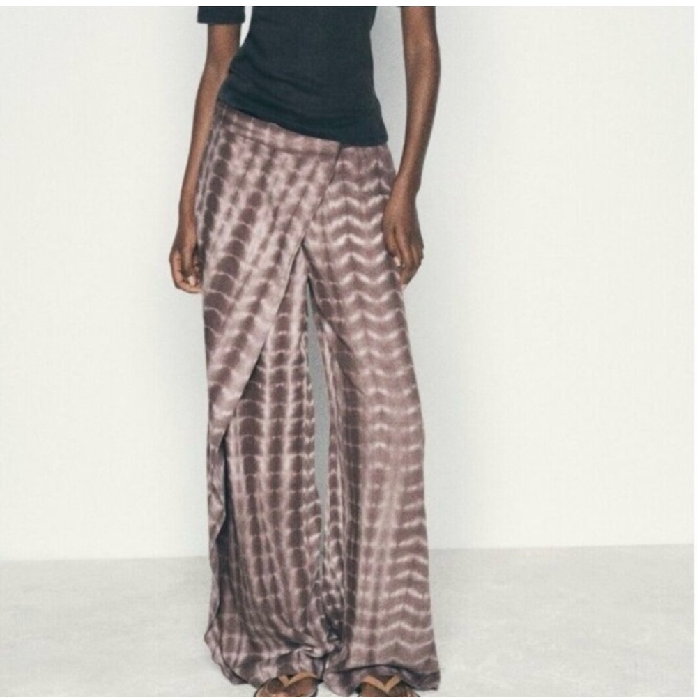 Zara Brown Tie-Dye Wide-Leg Pants